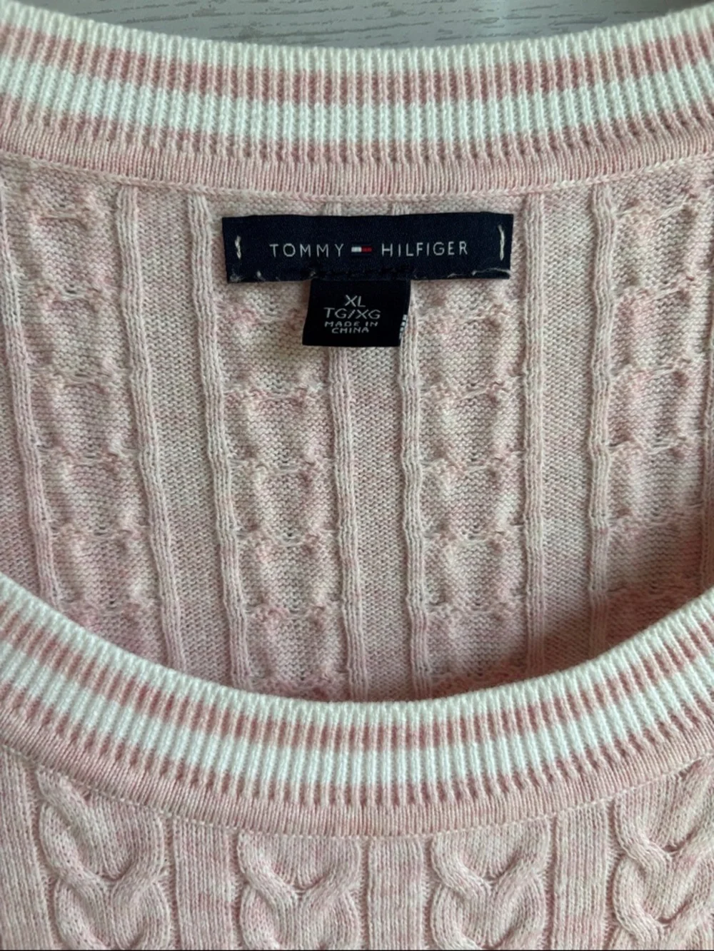 Tommy Hilfiger‎ Pink Crewneck Cable Knit Sweater Women's XL Tennis Prep Varsity